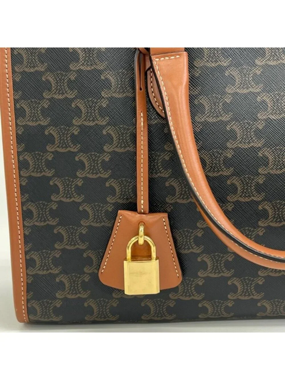 Celine Tote Triomphe Leather Brown Gold